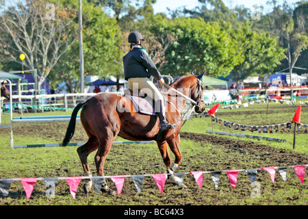 Horse jumping competition at local show with women riders Stock Photo