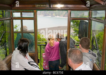 View from the Inside Of The Lynton and Lynmouth Cliff Railway as it Ascends the Cliffs North Devon England Stock Photo