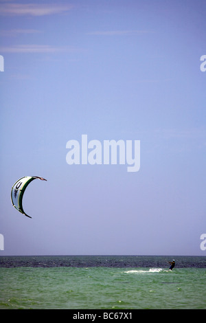 Kite surfing on Holbox island, Quintana Roo, Yucatán Peninsula, Mexico, a unique Mexican destination in the Yucatan Channel, Stock Photo
