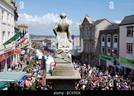 crowds of people on mazey day in market jew street,penzance,cornwall,uk Stock Photo