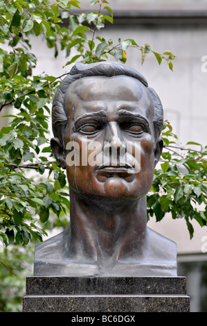 Bust of Raoul Wallenberg stands in Wallenberg Square behind Christ Church Cathedral in the city of Montreal. Stock Photo