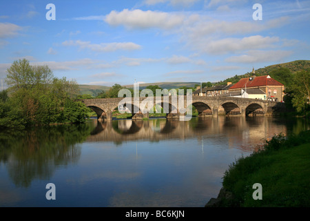 Stone arched bridge over River Wye at Builth Wells, a popular spa town in Mid-Wales Stock Photo