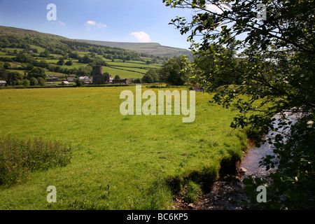 The village and castle of Tretower set amid the beautiful countryside of the Brecon Beacons National Park Stock Photo