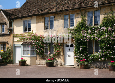 Picturesque flower covered cottages in the village Wiltshire of Lacock near Chippenham Stock Photo