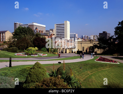 Nottingham city skyline viewed from the Castle Gardens Stock Photo