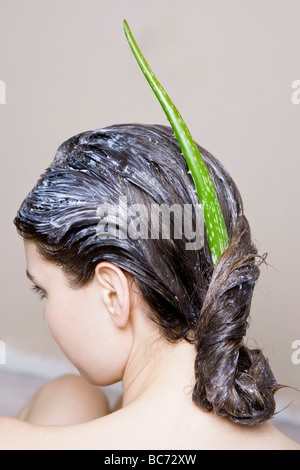 Download Woman With Aloe Vera Hair Mask Stock Photo Alamy PSD Mockup Templates