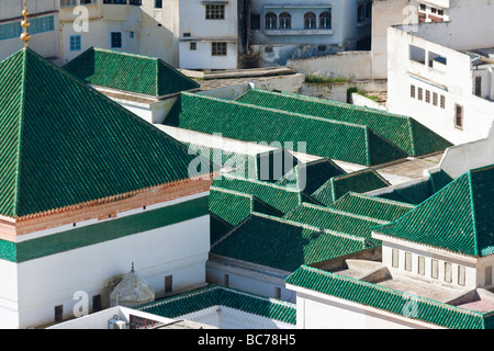 Green Tiled Roof of the Zawiya of Moulay Idris I in Moulay Idris or Zerhoun Morocco Stock Photo