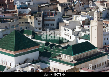 Green Tiled Roof of the Zawiya of Moulay Idris I in Moulay Idris or Zerhoun Morocco Stock Photo