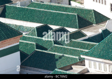 Green Tiled Roof of the Zawiya of Moulay Idris I in Moulay Idris or Zerhoun Morocco Stock Photo