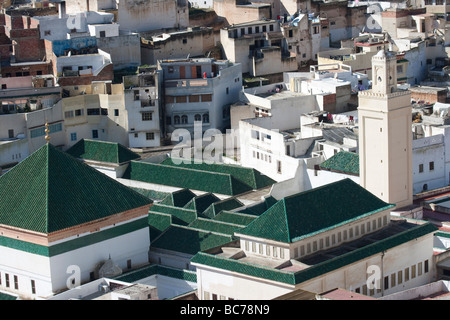 Green Tiled Roof of the Zawiya of Moulay Idris I in Moulay Idris or Zerhoun Morocco Stock Photo