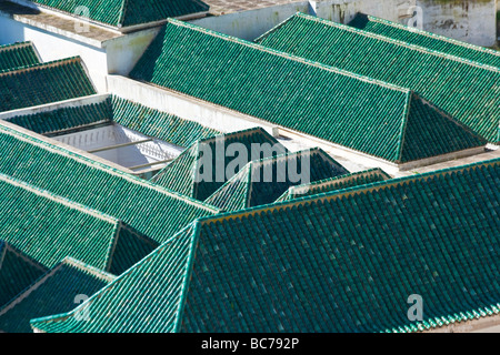 Green Tiled Roof of the Zawiya of Moulay Idris I in Moulay Idris or Zerhoun Morocco Stock Photo