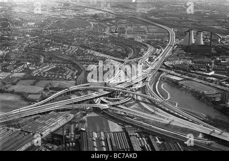 Spaghetti Junction of the M6 in Birmingham under construction in 1972 Looking southwards. M6 motorway motorways intersection aerial view elevated sect Stock Photo