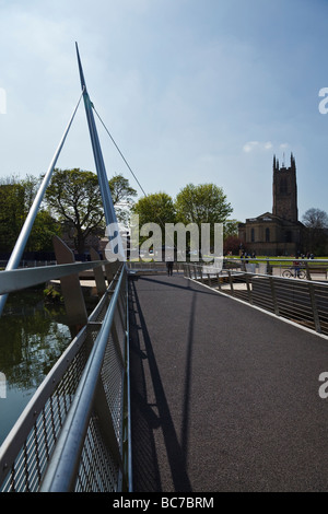 Cathedral Green footbridge over the River Derwent, Derby, England Stock Photo