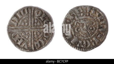 An old long cross hammered silver penny Stock Photo