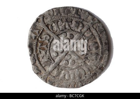 An old long cross hammered silver penny Stock Photo