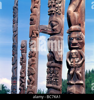 Gitksan (Gitxsan aka Tsimshian) Totem Poles at Gitanyow (Kitwancool) in ...