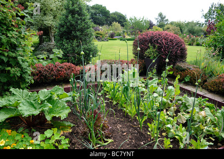 Vegetable garden plots in a landscaped English Garden in Stoberry Park, Somerset, UK Stock Photo