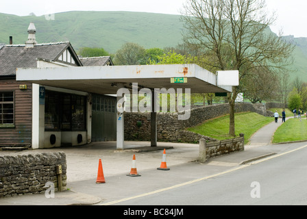 A derelict petrol station forecourt in the village of Hope Derbyshire England Stock Photo
