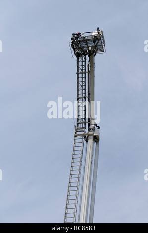 Firemans  hydraulic aerial platform on display in Derbyshire East Midlands England UK Stock Photo