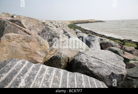 New rock armour sea defences East Lane Bawdsey Stock Photo