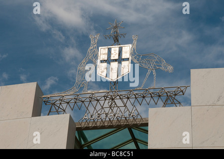 Coat of Arms above the entrance into the New Parliament House, Canberra, ACT, Australia Stock Photo