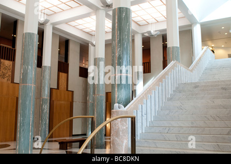 New Parliament House, Foyer with marble columns representing eucalypt ...