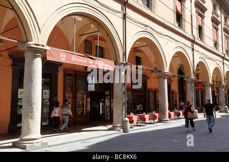 covered shopping arcade along via deli archignnasio bologna italy Stock Photo