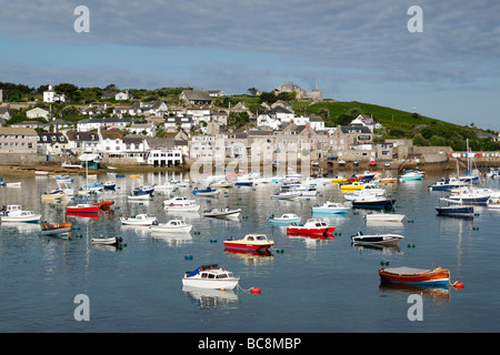 Colourful boats in St. Mary's harbour, Isles of Scilly Cornwall UK. Stock Photo