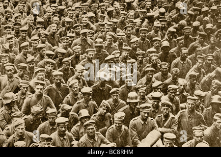 German prisoners of war taken by British troops at the beginning of the Second Battle of the Somme. Stock Photo