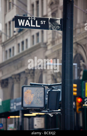 Stop Sign on Wall Street in New York City Stock Photo