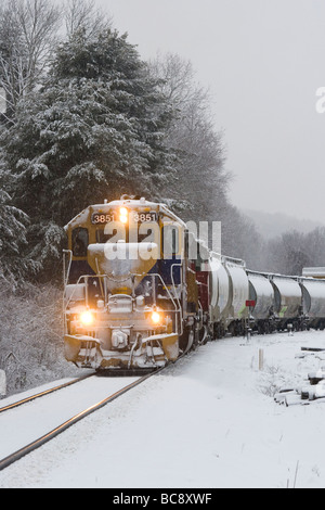 New England Central Freight train in the snow Stock Photo