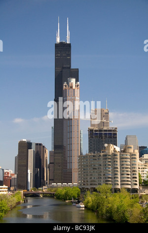 Willis Tower formerly known as the Sears Tower located along the Chicago River in Chicago Illinois USA  Stock Photo