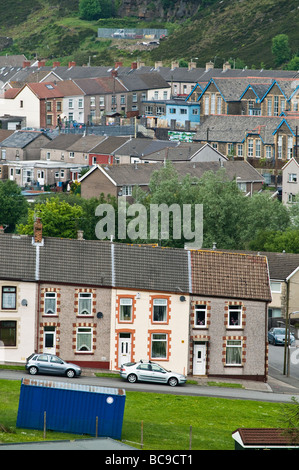 Rows of traditional welsh terraced houses Penygraig Rhondda Cynon Taf South Wales valleys UK Stock Photo