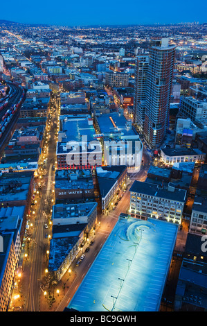 aerial view Water Street in downtown Gastown at night Vancouver British Columbia Canada Stock Photo