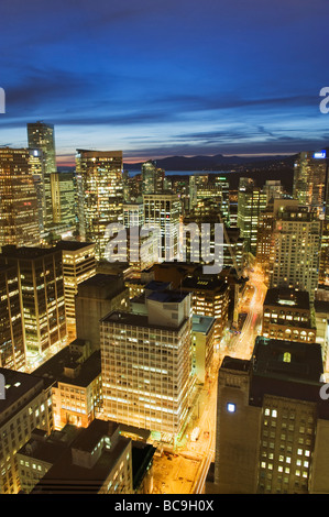 aerial view of downtown at night Vancouver British Columbia Canada Stock Photo