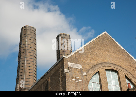 Detail of old brick power station and stacks Greenwich UK Stock Photo
