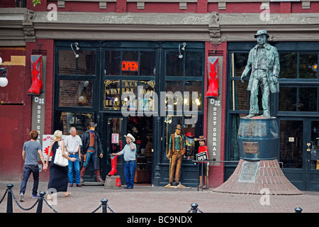 Gastown Western Boot Shop Statue of Gassy Jack Deighton Vancouver City Canada North America Stock Photo