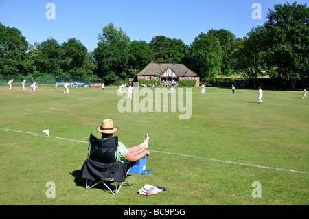 Cricket match at The Brook Cricket Club, Brook Road, Brook, Surrey, England, United Kingdom Stock Photo