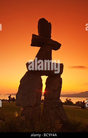 The Inukshuk monument in sunset park at English bay Olympic Symbol Westend Vancouver City Canada North America Stock Photo