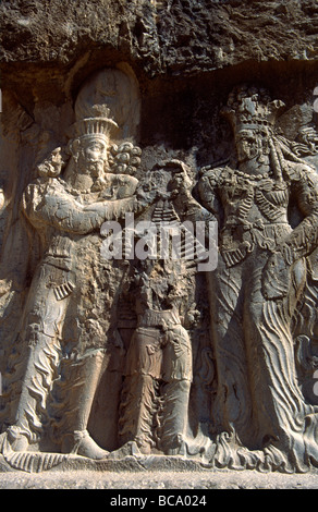 Reliefs from the site of Naqsh-e Rostam, ancient Pasargadae, near the tomb of Darius, Fars Province near Persepolis, Iran Stock Photo