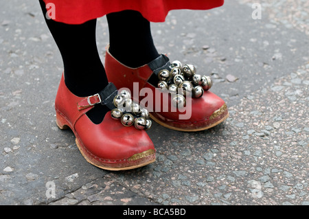 red clogs worn by a female Morris dancer at a Folk Festival in Essex.  Photo by Gordon Scammell Stock Photo