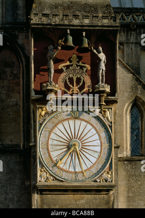 Wells Cathedral clock on north inscribed NEQUID PEREAt - 'Let nothing be lost'. English Gothic. Stock Photo