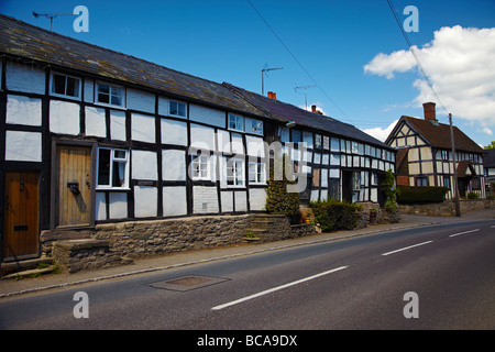 Half Timbered Medieval Houses Pembridge Village, near Leominster, Herefordshire, England, UK Stock Photo