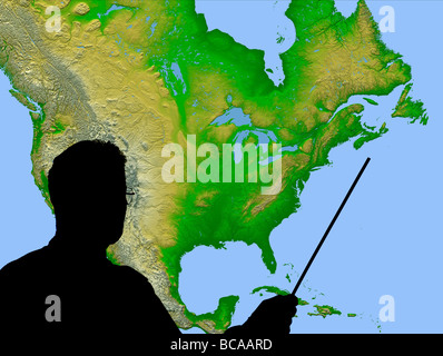 TV weatherman pointing at map of North America Stock Photo