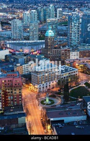 aerial view of downtown Gastown at night Vancouver British Columbia Canada Stock Photo