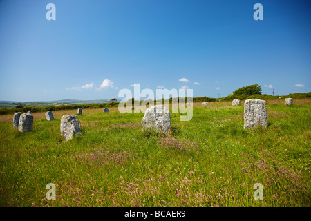The Merry Maidens Neolithic Stone Circle near St Buryan, Cornwall, England, UK Stock Photo