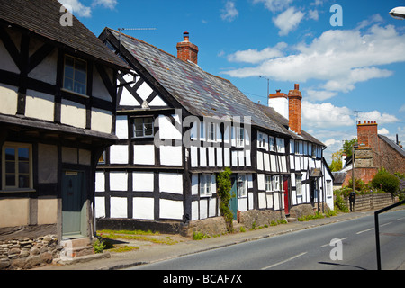 Half Timbered Medieval Houses Pembridge Village, near Leominster, Herefordshire, England, UK Stock Photo