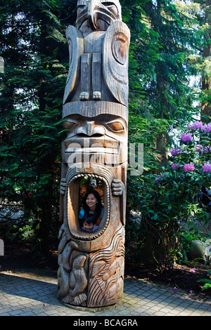 Totem Pole at Lynn Canyon near Capilano Suspension Bridge Vancouver Canada North America Stock Photo