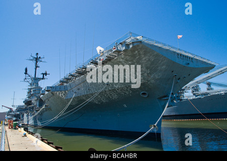 USS Hornet alongside in Alameda, California. Stock Photo