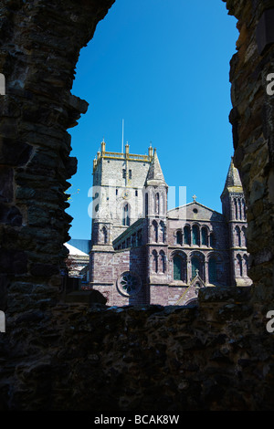 St Davids Cathedral viewed from Bishops Palace, St Davids, Pembrokeshire, Wales, UK Stock Photo